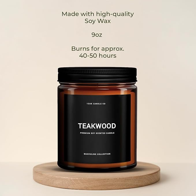 1OAK Scented Candles for Men - Teakwood Candle - Black Candle - Masculine Candles - Soy Wax, Long Burning Premium
