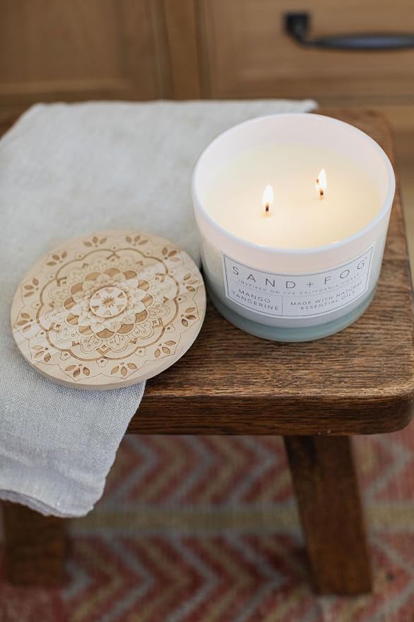 Sand + Fog Scented Candle - Mango Tangerine – Additional Scents and Sizes – 100% Cotton Lead-Free Wick - Luxury Air Freshening Jar Candles - Perfect Home Decor – 12oz