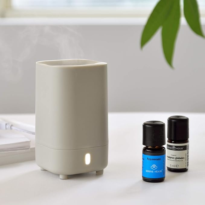 Serene House Ultrasonic Ranger Aromatherapy Essential Oil Cool Mist Diffuser – USB-Powered, Travel-Size Diffuser with Automatic Shut-Off – Grey, 60ml