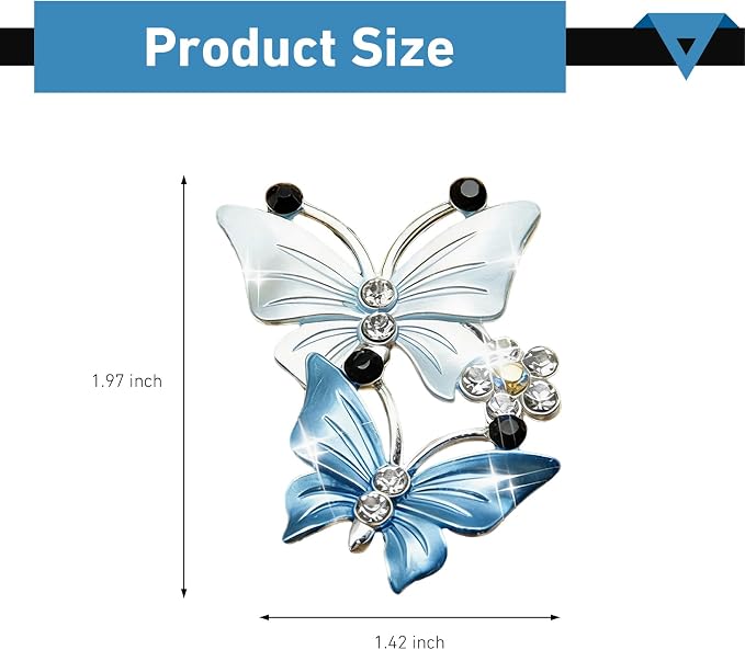 2 PCS Dual Butterfly Car Air Vent Clips, Car Air Vent Shimmering Rhinestone Butterfly Decoration Clips, Smell Diffuser for Horizontal Vertical AC Export, Universal for Most Vehicles (Blue)