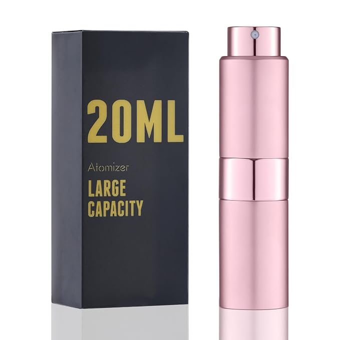 Cologne Travel Bottle 20ml - Large Size Perfume Atomizer Refillable for Men - Pocket Empty Fragrance Sprayer for Refill - 0.67oz Portable Twist Spray Sample Container for Purse Pink
