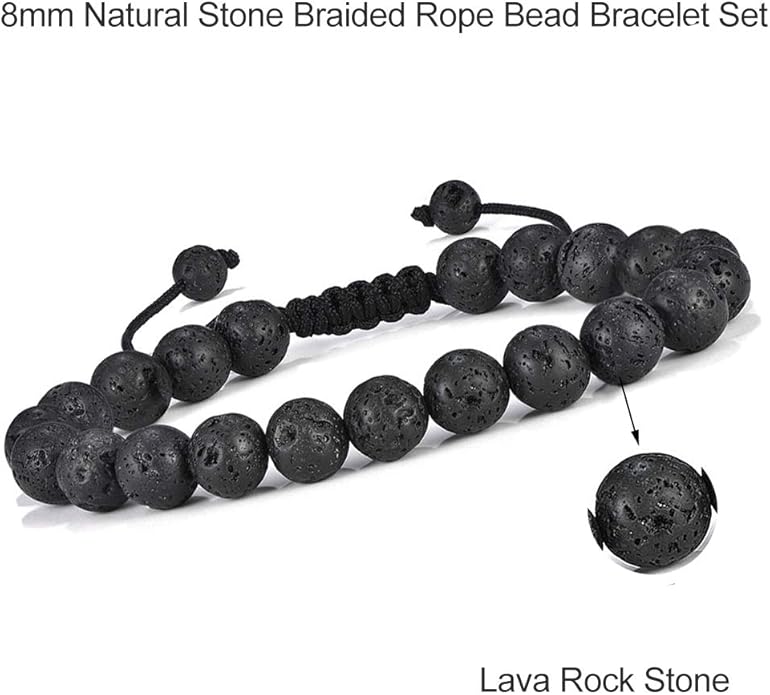 M MOOHAM Mens Bracelet - Beaded Natural Stone 8mm Tiger Eye Matte Agate Lava Rock Bracelets for Men Teen Boys Grandpa Dad Birthday Gifts Jewelry