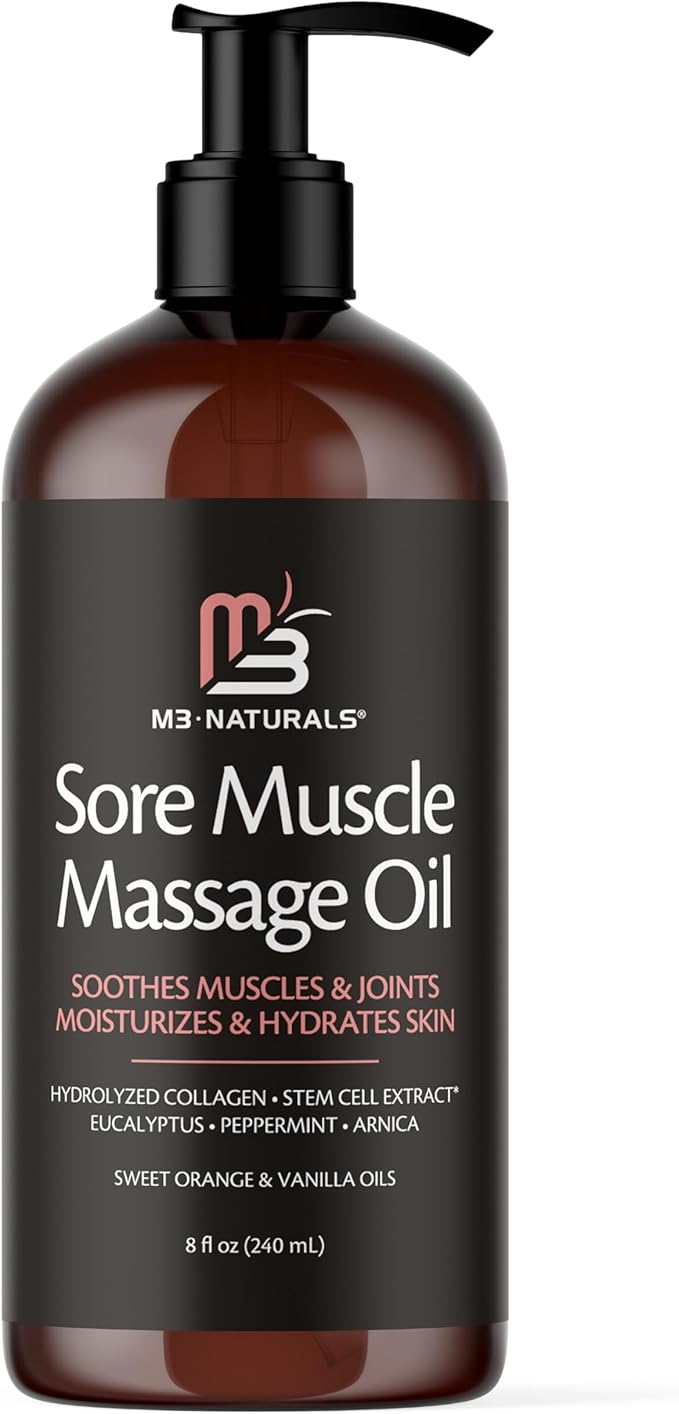 Arnica Sore Muscle Massage Oil with Collagen, Stem Cells, and Menthol, Anti-Cellulite Therapy for Full Body, Fast-Absorbing Multipurpose Treatment by M3