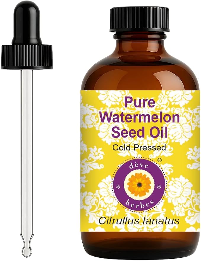 dève herbes Watermelon Seed Oil (Citrullus lanatus) with Glass Dropper | Cold Pressed | Pure | Natural | For Diluting Essential oils | Skin & Massage | Non-Sticky| Lightweight| Unisex | 120ml (4 oz)
