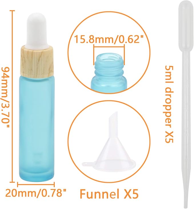 Ellbest 10ml Essential Oil Glass Dropper Bottle 10pcs Colorful Glass Bottles with Eye Dropper Small Empty Refillable Vials for Travel, Perfume, Samples (Matte Cyan Blue)