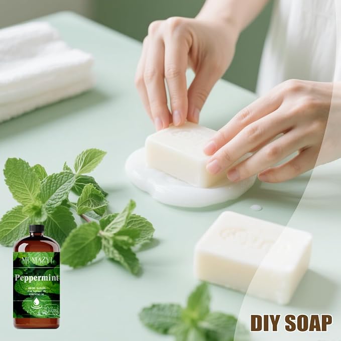 Peppermint Essential Oil, Peppermint Oil 16 Fl Oz 480ML for Diffuser Humidifier Yoga Cleaning DIY Candle Soap Making MUMAZYL Essential Oils