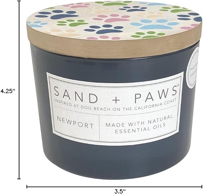 Sand + Paws Scented Candle - Newport - Additional Scents and Sizes –Luxurious Air Freshening Jar Candles Neutralize pet Odors and Enhance Home décor – 100% Cotton Lead-Free Wicks - 12 oz