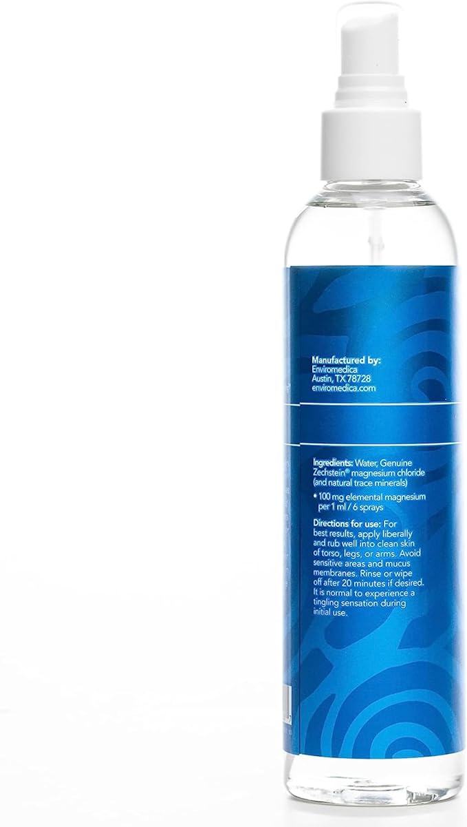 Ancient Minerals Magnesium Oil Spray Bottle of Pure Genuine Zechstein Magnesium Chloride - Topical for Skin Application (8oz)