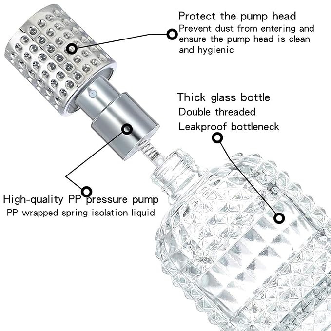 2 Pack 30ml 50ml Clear Empty Glass Spray Bottles，Refillable Empty Atomizer Perfume Bottles，Atomizer Spray Bottle With 4 kinds of perfume dispenser (50ml Silver cap and 30ml Silver cap)