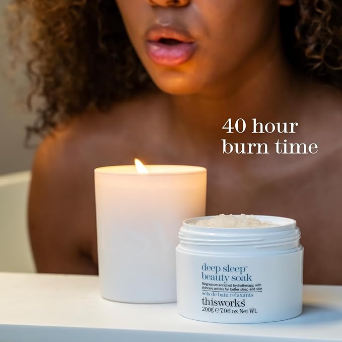 This Works Deep Sleep Heavenly Candle, 220 g - Luxury Candle Enriched with Essential Oils of Lavender, Camomile and Vetivert - Hand Poured Scented Candle with a 40hr Burn Time for a Calming Experience