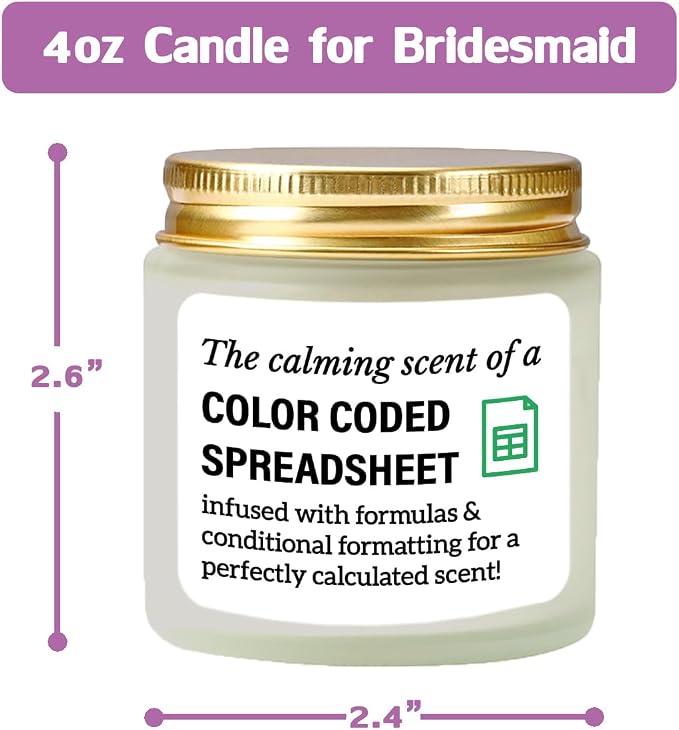 Accountant Gifts for Women Men Candle - Funny Spreadsheet Gifts for Accountants CPA Boss The Calming Scent of A Color Coded Spreadsheet Soy Candle 4oz