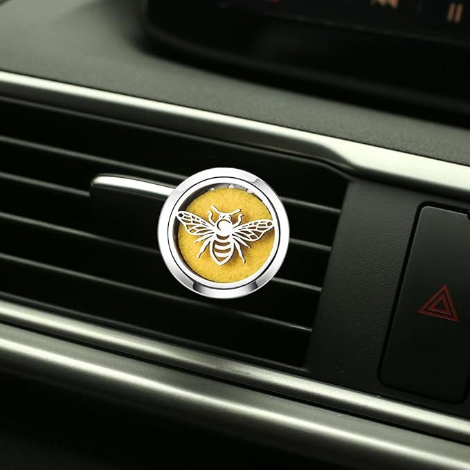 Bee Portable Car Vent Clip Diffuser for Essential Oils,Stainless Steel Vent Holders with 10 Felt Pads Each, Set for Family Vehicles