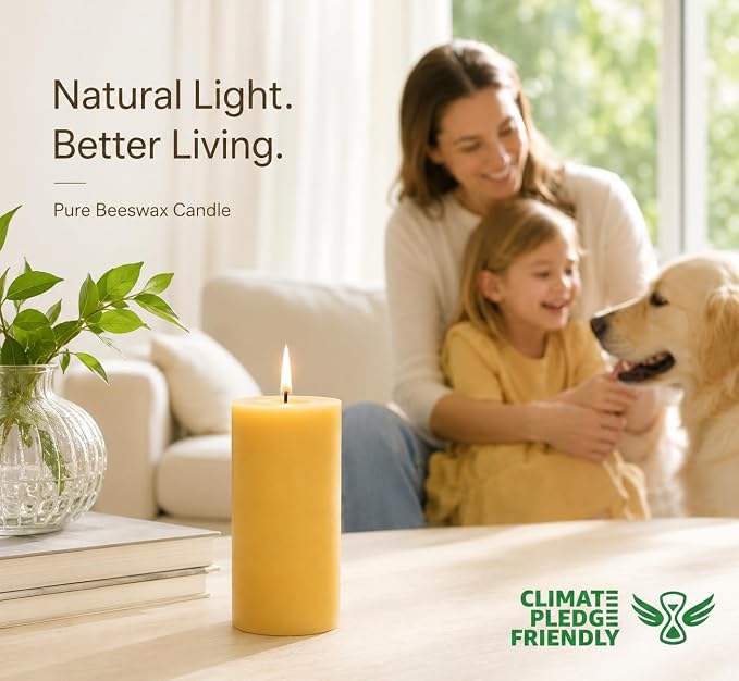 Beeswax Candles Pillar 6 Pack, 2x4 Inch Non Toxic Bees Wax Candle for Home, Long-Lasting Burn Natural Honey Scented Pillar Candle for Air Purification, Emergency, Meditation