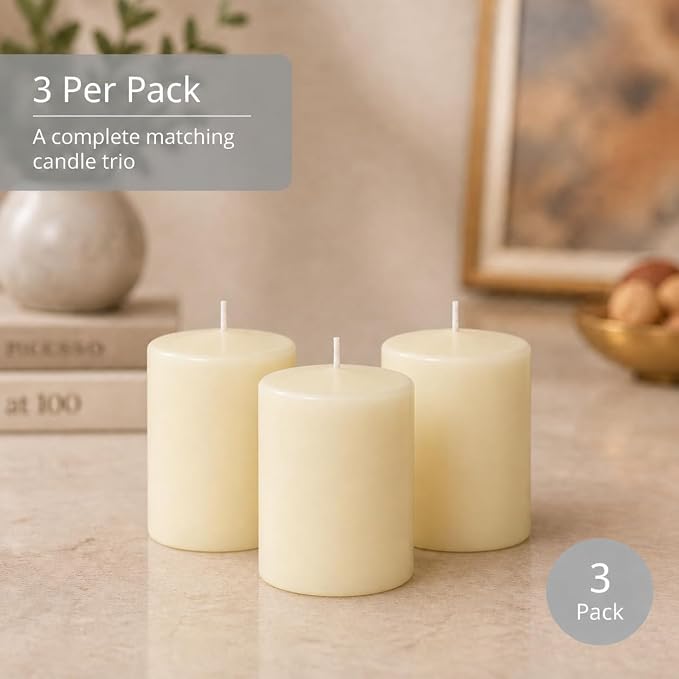 yummi 3" x 4" Ivory Round Pillar Candles - 3 per Pack