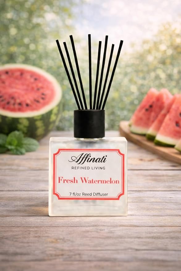 Affinati Fresh Watermelon Reed Diffuser – 7.0 fl oz Home Fragrance Diffuser with 8 Reeds – Long Lasting Flame Free Room Fragrance for Bedroom, Bathroom, Office & Living Room