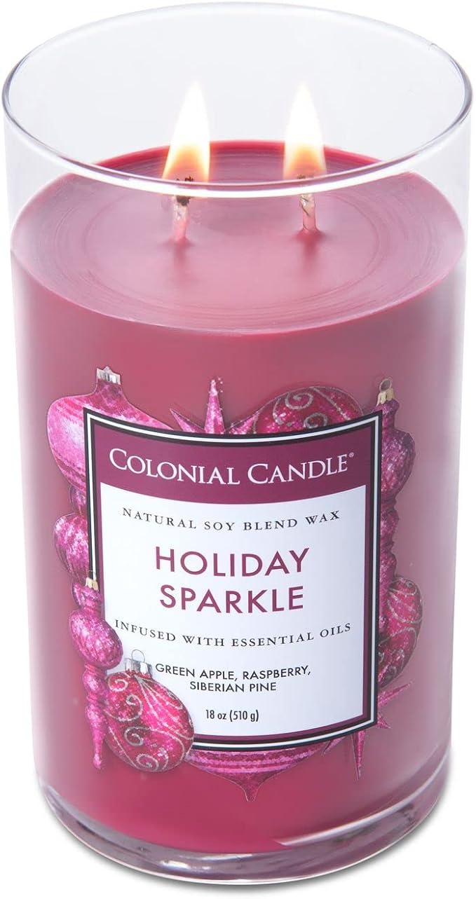 Colonial Candle Scented Jar Candle, Classic Cylinders, Holiday Sparkle, 2 Wick, 19 oz, Purple