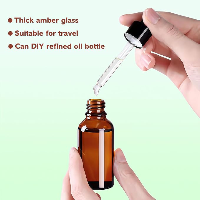 erioctry 5ML/10ML Amber Glass Essential Oil Bottles and Eyed Dropper Black Caps Makeup Cosmetic Sample Container Boxes of Glass for Essential Oil Aromatherapy Use(Pack of 12) (10ML)