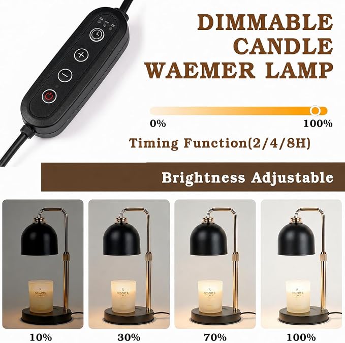 Funistree Candle Warmer Lamp with Timer Dimmer, Adjustable Height Birthday Gifts for Women Mom, Modern Vintage Black Candle Warmer, Vintage Home Decor for Scented Jar with 2 Bulbs