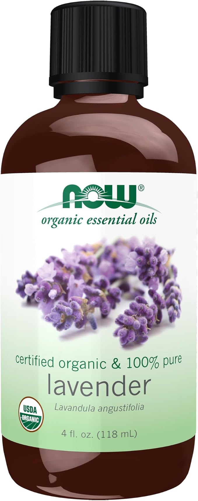 NOW Essential Oils, Organic Lavender Oil, Soothing Aromatherapy Scent, Steam Distilled, 100% Pure, Vegan, Child Resistant Cap, 4-Ounce