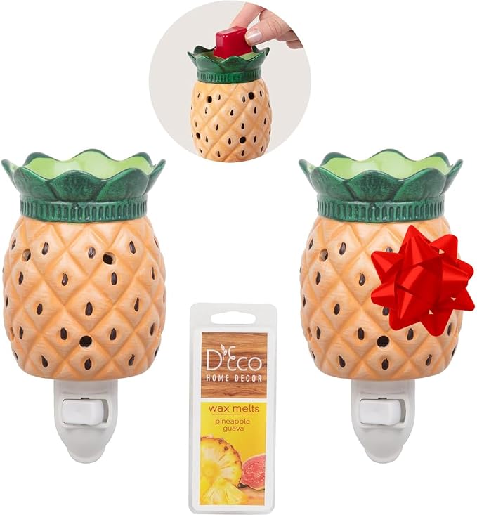 Pineapple Plug-in Fragrance Wax Melt Warmers (2Pk) - Electric Scented Candle Warmer w 4 Scented Tarts - Halogen Bulb Melts Wax & Fills Room w Fresh Scents & Night Light Glow - Mothers Day Gift for Mom