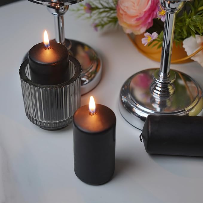Set of 20 Black Pillar Candles,Dripless and Smokeless Dinner Candle, 2x4” Pillar Candles for for Halloween, Christmas, Home Decor, Rituals, and Themed Party Decor