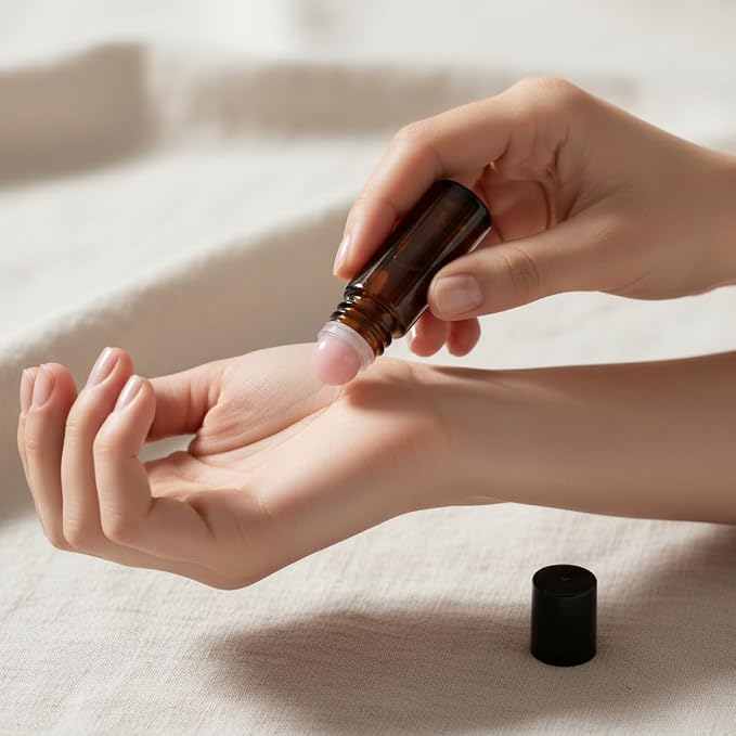 30ml Amber Glass Roll On Bottle with Natural Jade Roller Ball - Refillable, Leak-Proof Essential Oil Bottle for DIY Perfume, Aromatherapy, Skincare & Travel(Pink, 30, Milliliters)