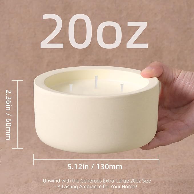 Viyffo 20oz Large Scented Candle – Vanilla Fragrance, 3 Wick Non Toxic Soy Candle, Ivory White Ceramic Jar, Luxury Home Fragrance, Elegant Spring Décor & Premium Birthday Gift