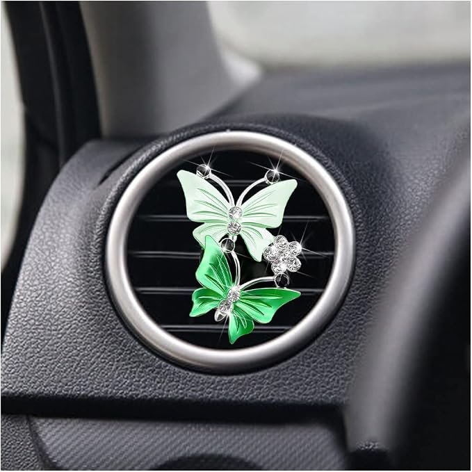 1PC Car Air Fresheners Vent Clips, Cute Dual Butterfly Diamond Rhinestone Car Vent Clip, Air Outlet Perfume Diffuser, Sparkly Bling Car Interior Decoration Accessories for Girls Women