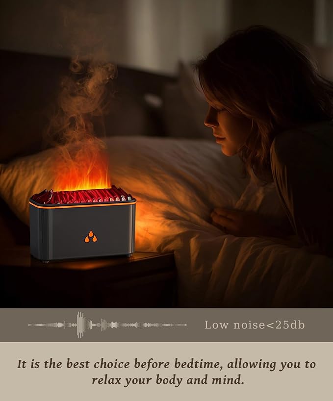 Essential Oil Diffuser, Flame Air Aromatherapy Diffuser, 7 Color Changing Light, Aromatherapy Humidifier with Auto Shut-Off for Home, Bedroom, Yoga, Spa(Black)