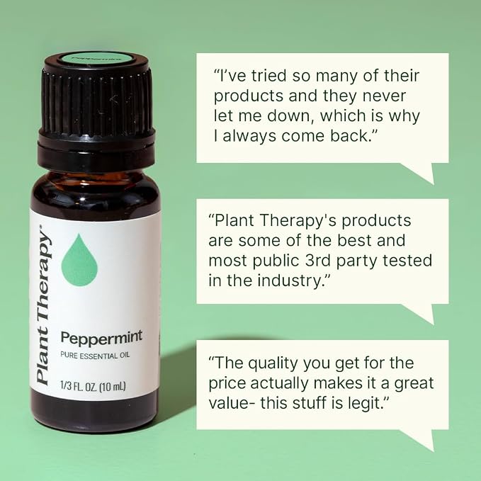 Plant Therapy Peppermint Essential Oil 10 mL (1/3 oz) 100% Pure, Undiluted, Natural Aromatherapy for Diffuser & Topical Use, Digestion, Respiratory, & Massage, Peppermint Oil for Skin & Hair