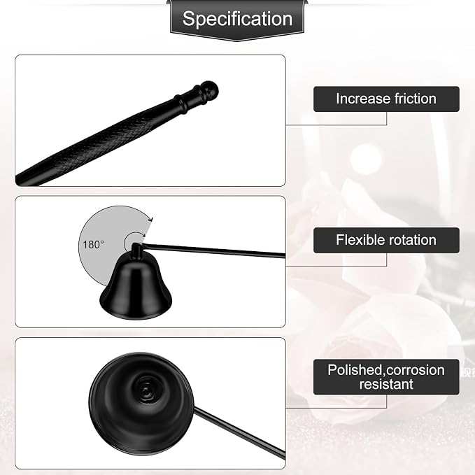 Candle Extinguisher with Long Handle, Metal Wick Snuffer Candle Snuffer Accessory with Long Handle for Scented Candle, Aromatherapy Candles for Putting Out Candles Flame (Black)