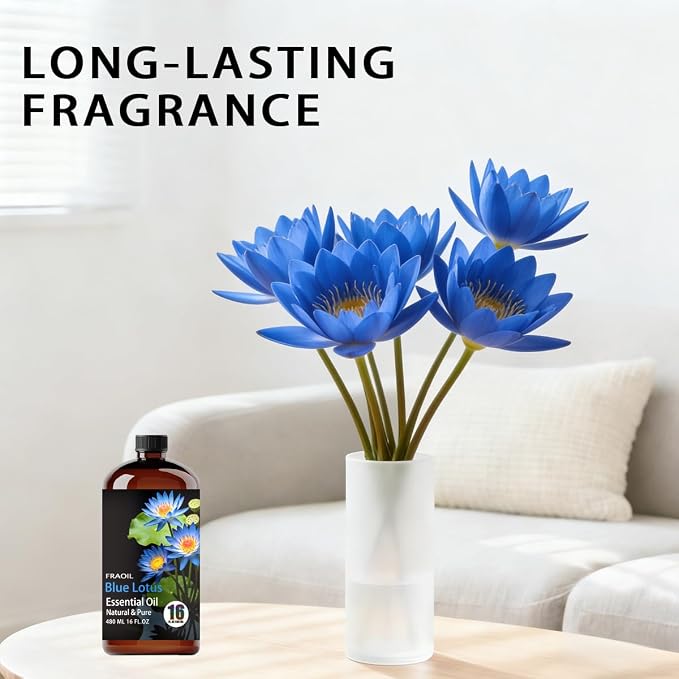Blue Lotus Essential Oil, Blue Lotus Oil 16 Fl Oz 480ML for Diffuser Humidifier Yoga Cleaning DIY Candle Soap Making Essential Oils