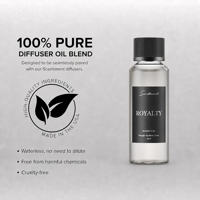 Scentiment Royalty Diffuser Oil - Premium Hotel Scent with Notes of Musk, Oakmoss, Amber, & Vanilla Home Scent, Aromatherapy Fragrance Oil Diffuser Refill - 4.06 fl oz (120 mL)