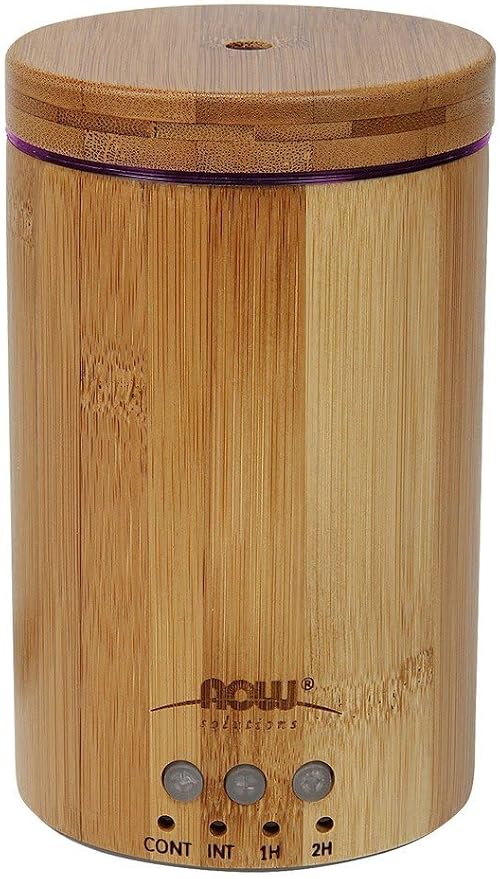 NOW Essential Oils, Ultrasonic Real Bamboo Aromatherapy Oil Diffuser, Extremely Quiet, Heat Free and Easy to Clean, Color Changing LED Diffuser
