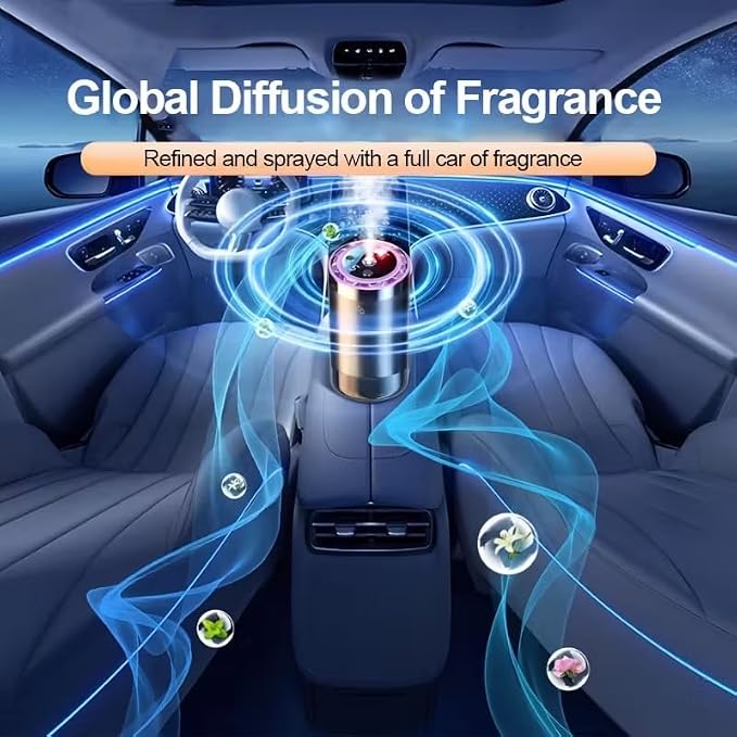 Car USB Aroma Diffuser, Portable Aroma Diffuser, with LED Ambient Light, Easy to Operate, deodorizing Function, Suitable for Cars and Home use, Comes with 3 Bottles of Ocean Essential Oil