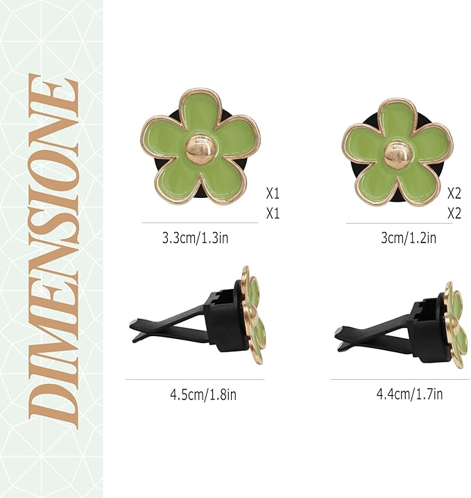 ORIESSE Green Flower Car Decor,6pcs Green Daisy Air Vent Clips Car Air Fresheners,2 Sizes Sage and Olive Green Flowers Dashboard Decorations Accessories for Women,Girly Refillable Diffuser