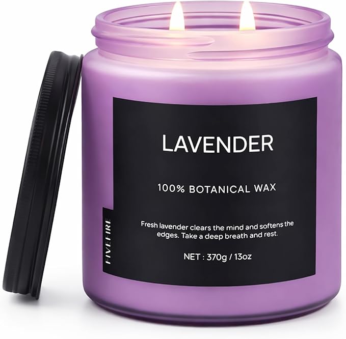 Lavender Scented Candle for Bedroom, 13oz Soy Wax Candle, 2-Wick Frosted Glass Jar, 70–80 Hour Burn Time, Calming Home Fragrance for Relaxation, Self Care Gifts for Women