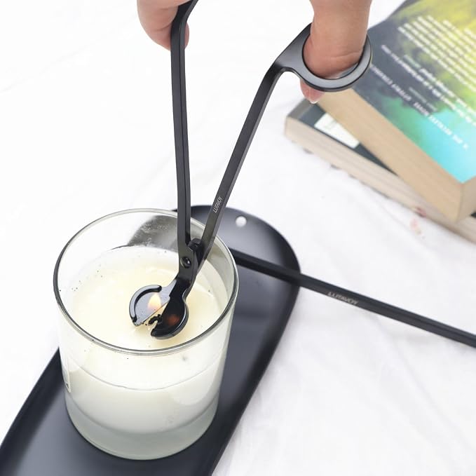 Candle Accessory Set Candle Wick Trimmer Candle Wick Dipper Candle Snuffer Storage Tray 4 Packs Candle Care Kit Gift for Candle Lovers(Black - CAB3)