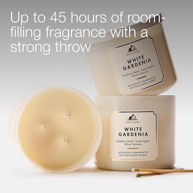 Bath & Body Works White Gardenia 3-Wick Candle - Scented Candle for At-Home Use - Long-Lasting, Room-Filling Fragrance - High Fragrance Oil Concentration - Soy Wax Blend - 2-Pack