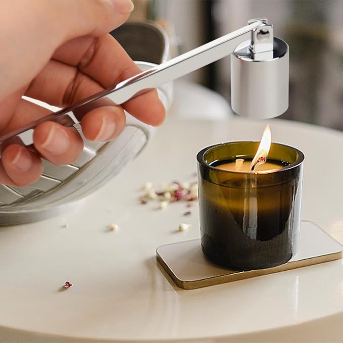Candle Snuffer, Stainless Steel Elegant Candle Extinguisher with Long Handle, Straight Tube Candlesnuffers Extinguish for Tea Light Candles Fireplace Church Wedding Candle (Sliver)
