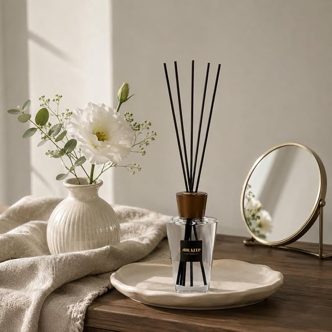 Airkeep Reed Diffuser Set, Lavender Eucalyptus 5.1 fl oz (150 ml), Long Lasting Home Fragrance with Reed Diffuser Sticks, Decorative Room Diffuser for Bathroom, Bedroom, Living Room & Office