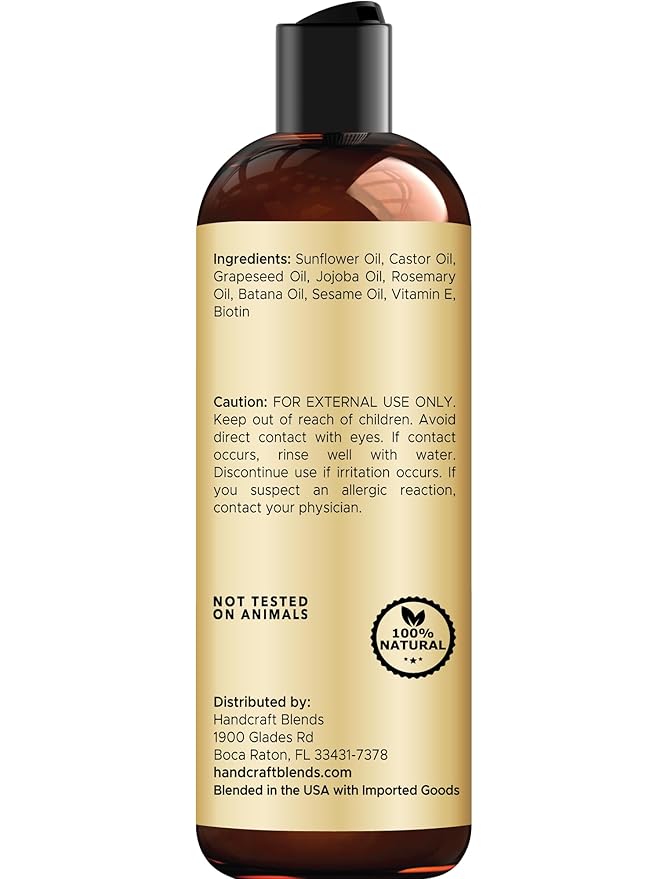 Handcraft Blends Rosemary Oil for Hair 8 Fl Oz | Nourishing Hair Oil | 100% Pure and Natural | Rosemary, Castor, Jojoba, and Batana Oils & Biotin | Carrier Oil