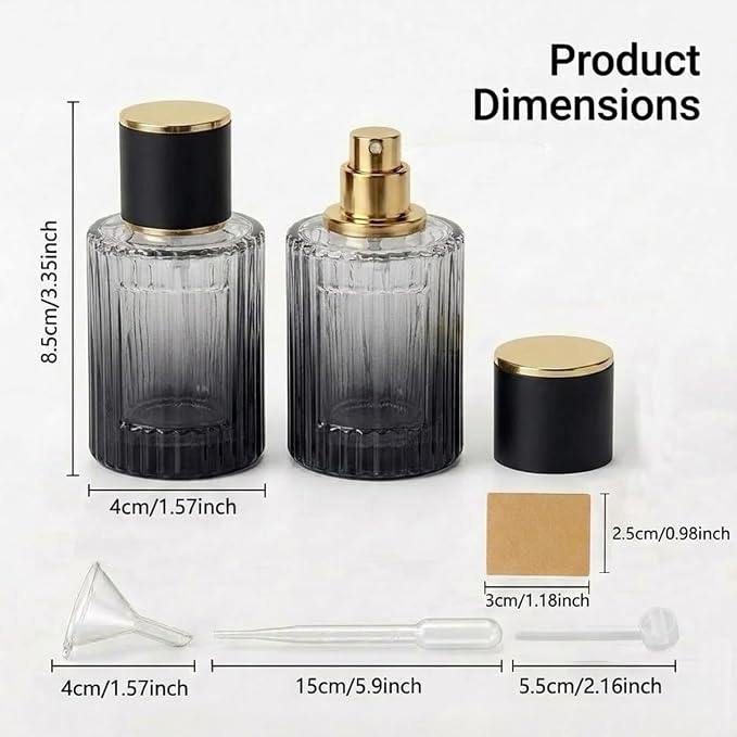Empty Perfume Spray Bottles Set, Ribbed Glass Atomizer Refillable Portable Glass Atomizers with Funnel and Dropper, Fine Mist Spray for Women Men Dispenser Fragrance Container Set (6Pcs, Black)