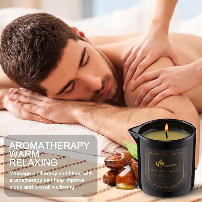 MELONY Massage Oil Candle for Pure Relaxation- 8.1 oz- Moisturizing Essential Oil Body Massage Candle for Home Spa- Amazing Gift for Women & Men (Classic Vanilla)
