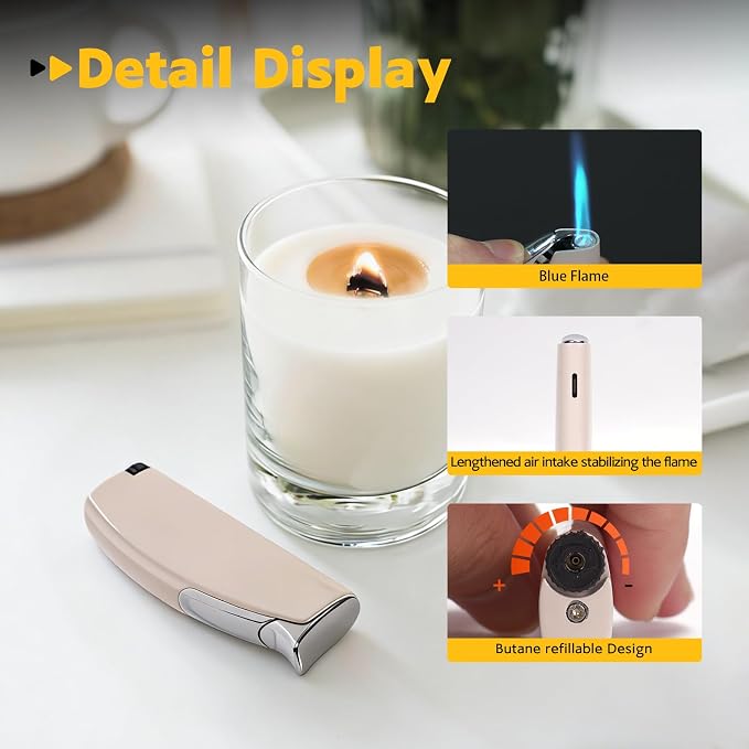 2 Pack Torch Lighter Butane Lighter,Refillable Mini Lighter for Candles Fireworks,Gifts for Friends Or Family Members(NO PREFILLED) (White)