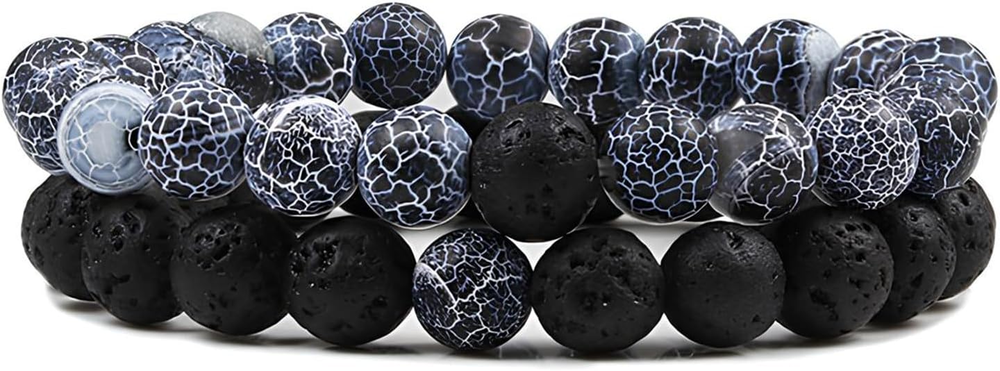FORUBUS 2Pcs Lava Rock Beaded Bracelet Set – Essential Oil Diffuser Jewelry with Natural Stone Beads for Aromatherapy, Yoga, Meditation, and Stress Relief, Stretchy Bracelets for Women Men