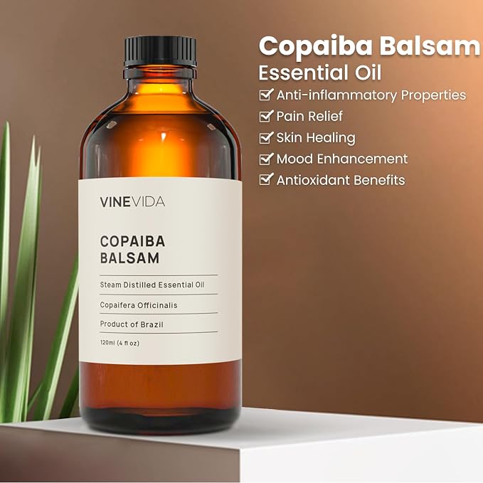 VINEVIDA Copaiba Balsam Essential Oil 4 oz - Undiluted Copaiba Balsam Oil 4 oz - Copaiba Balsam Candle Oil Scent - DIY Candle Scents for Candlemaking - Bulk Essential Oil for Soap Making Safe for Skin