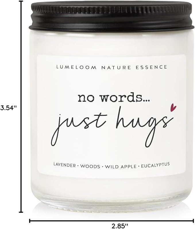 LUMELOOM Sympathy Gifts for Loss of Loved One, Memorial Gifts - 9oz Lavender Scented Soy Wax Candle - No Words Just Hugs, Bereavement, Grief, Think of You, Miscarriage, Get Well Candle for Women