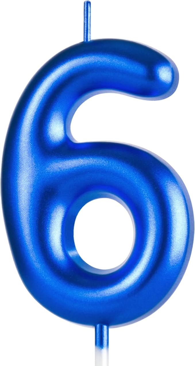 2.76“ Large 6 Birthday Candle, Three Candle for 6th Birthday Boy, Number 6 Candle for Boys Blue Theme Birthday Party Decorations, Blue Birthday Candles for Gothic Birthday Decorations