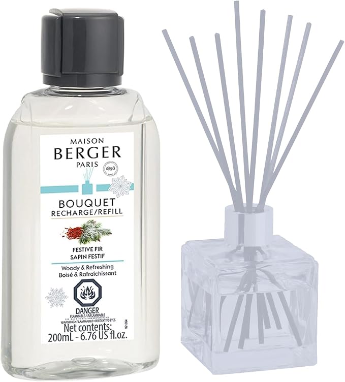 MAISON BERGER Reed Diffuser Refill, 200 ml, Festive Fir | Fragrance Refill for Reed and Ceramic Diffusers, Passive Diffusion, ~6 Weeks, No Flame or Electricity, Made in France